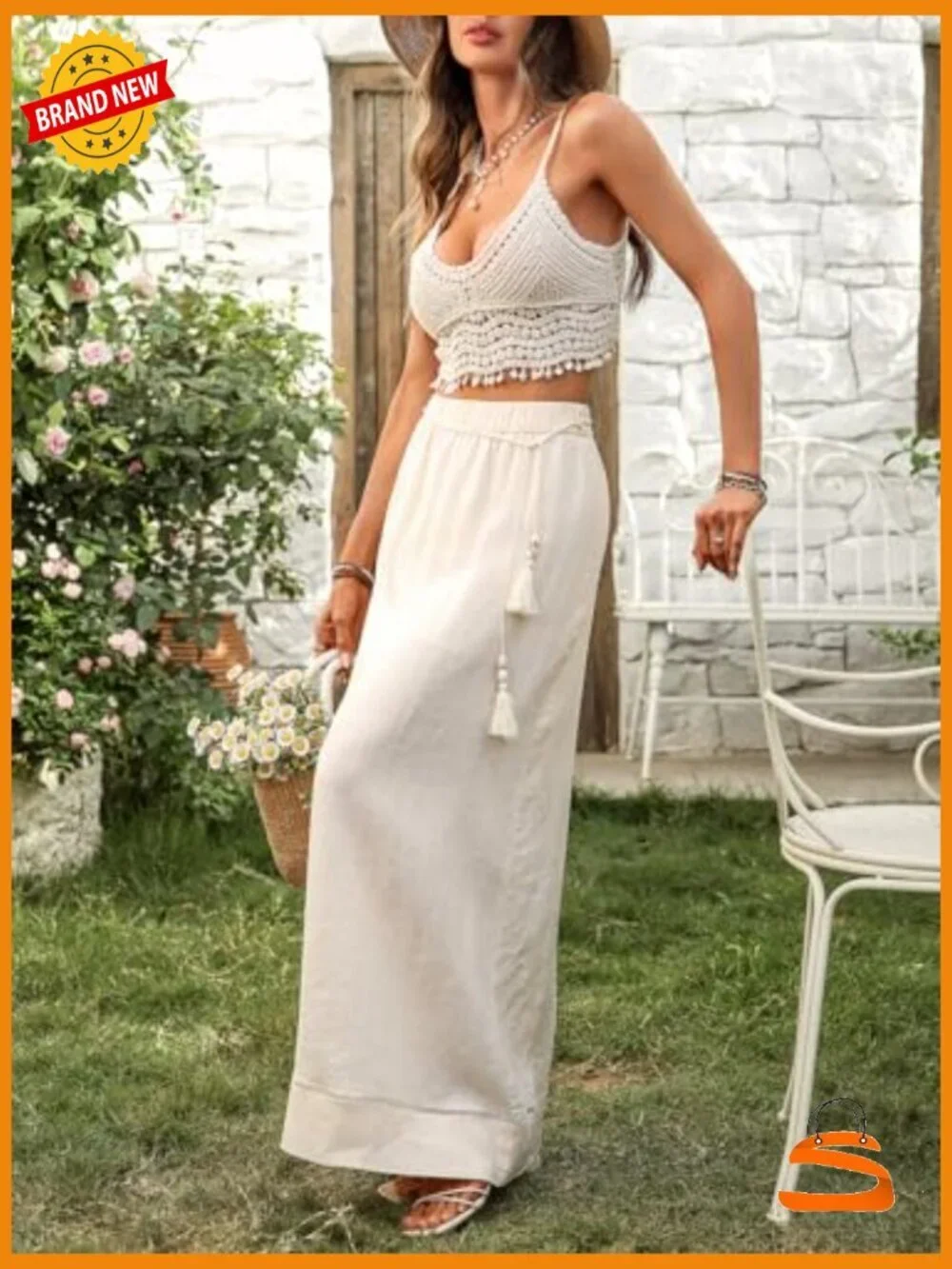 100% Linen Maxi Skirt with Detachable Tassel Belt A-Line Wrap